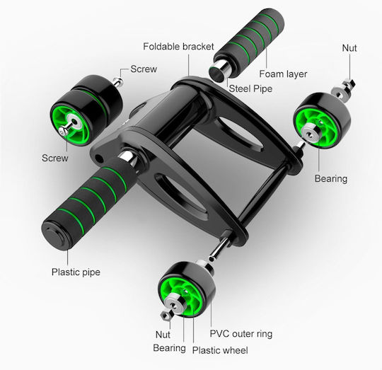 Aoke Roller 4 Wheel Abdominal Wheel Black with Anti-Slip Handles, Mat & Resistance Bands