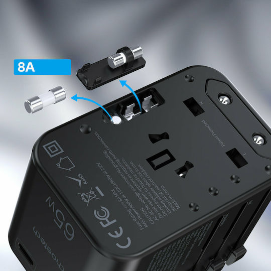 Choetech Φορτιστής Χωρίς Καλώδιο με Θύρα USB-A και 2 Θύρες USB-C 65W Power Delivery Μαύρος (PD5009)