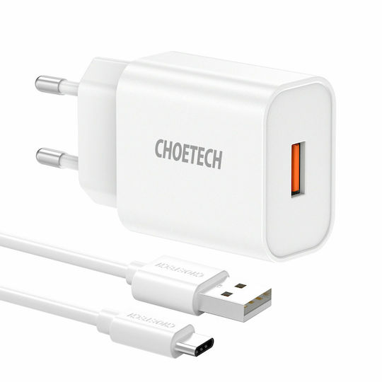 Choetech Încărcător cu Port USB-A și Cablu USB-C Quick Charge 3.0 Albς (Q5003)