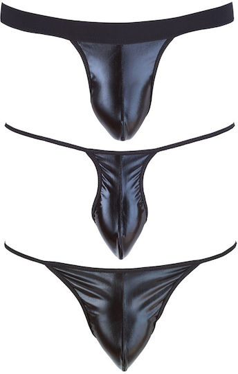 Svenjoyment Underwear Wetlook Thong Set Black 3τμχ