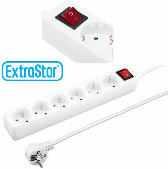 Extrastar Steckdosenleiste 6 Positionen mit Schalter und Kabel 1.5m