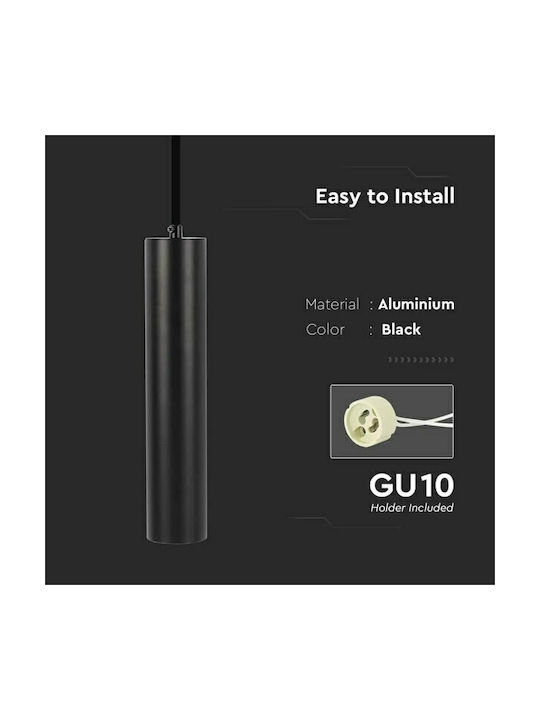 V-TAC Висящо Осветително Тяло Черен с Цокъл GU10 6x30x30см.