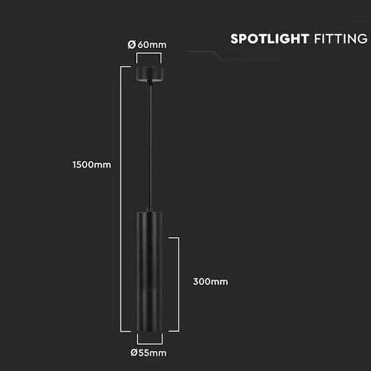 V-TAC Pendant Light Black with Socket GU10 6x30x30cm