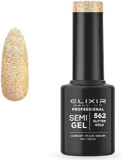 Elixir Semi Gel Semipermanent Lac de Unghii 562 Glitter Gold cu Glitter 5ml 1buc