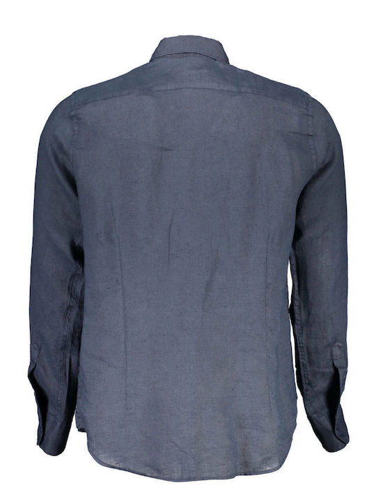 La Martina Men's Shirt Long Sleeve Linen Blue