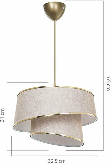 Pakketo PWL-1127 Lampă Suspendată Reglabilă Bej cu Dulie E27 32.5x65x65cm