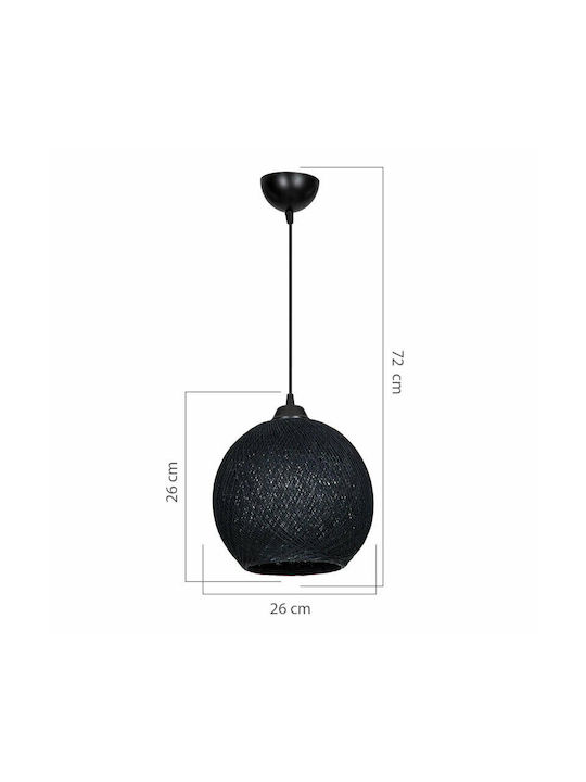 Pakketo PWL-1113 Pendant Light Black Boho with Rope for Socket E27 26x26x26cm