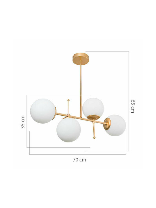 Pakketo PWL-1128 Adjustable Gold Pendant Ceiling Light for 4 Bulbs E27 70x20x35cm