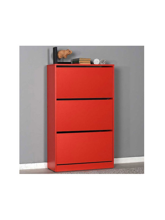 Wooden Shoe Organizer with 3 Shelves Red 73x26x119cm