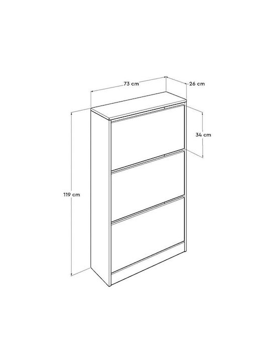 Wooden Shoe Organizer with 3 Shelves Yellow 73x26x119cm