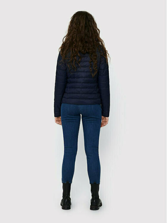 Only Women's Short Puffer Jacket for Winter Navy Blue