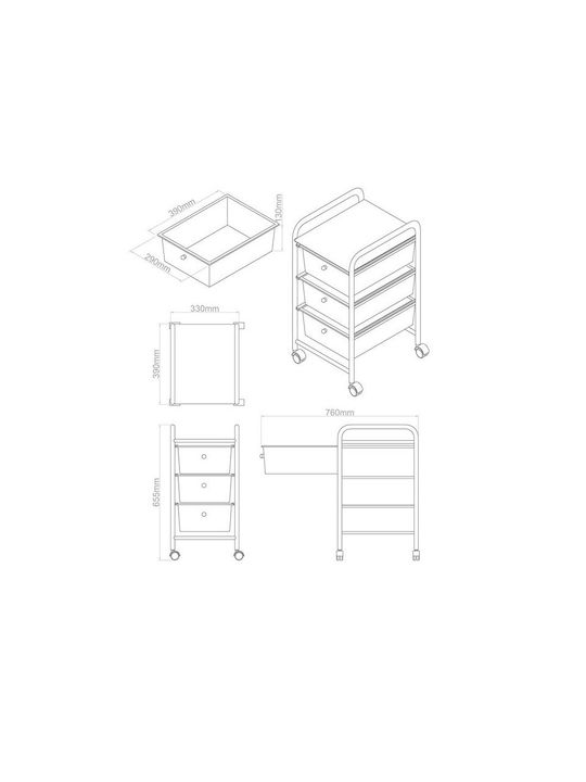 Storage Drawer Multi-Functional Metal Trolley With 15 Plastic Drawers Made of Metal and Plastic M33xP39xH65cm