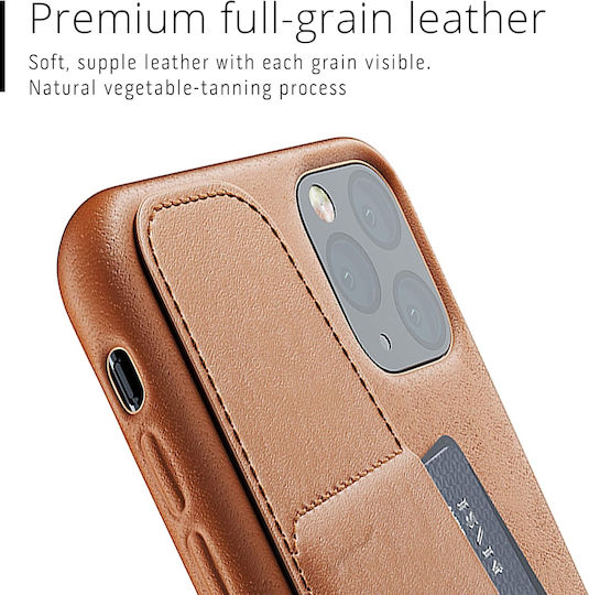 Mujjo Full Leather Back Cover Δερμάτινο 1mm με Υποδοχή για Κάρτες Tan (iPhone 11 Pro Max)