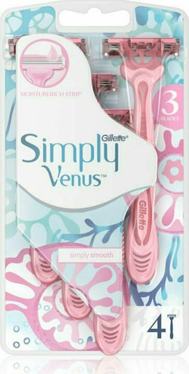 Venus Simply Бръсначки за тяло за еднократна употреба с 3 остриета и лубрикантна лента за чувствителна кожа 4бр
