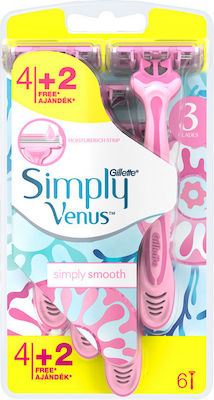 Gillette Simply Venus 3 Disposable Razors with 3 Blades & Lubricating Tape 6pcs