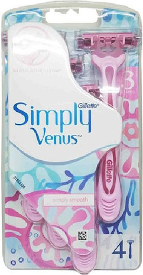 Venus Simply Бръсначки за тяло за еднократна употреба с 3 остриета и лубрикантна лента за чувствителна кожа 4бр