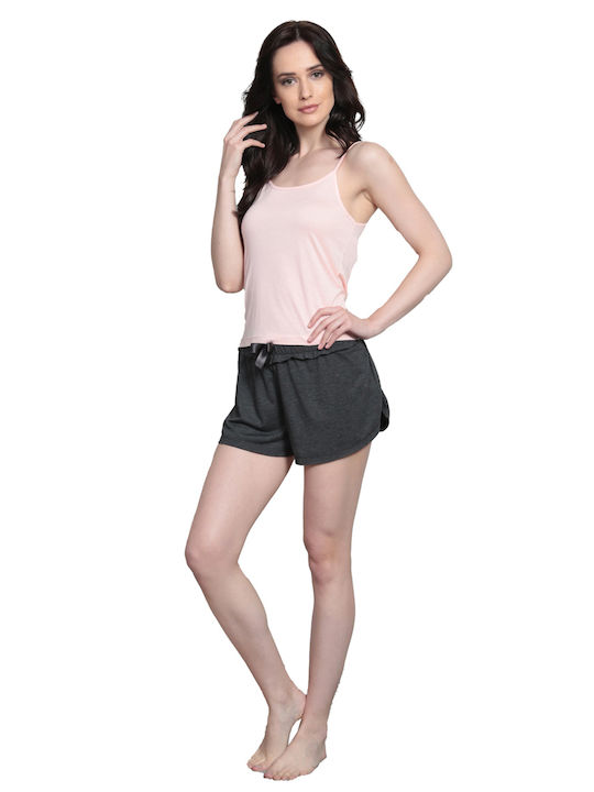 Vienetta Damen Sommer Pyjama Viskose mit Shorts-001126b Pink