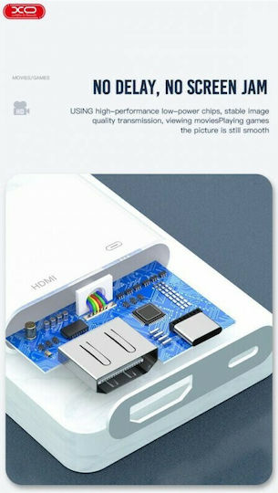 XO HUB005 Konverter Blitzschlag männlich zu HDMI / USB-C weiblich Weiß 1Stück
