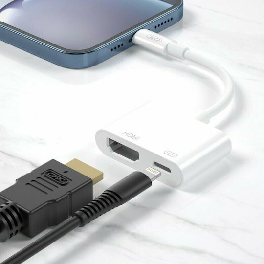 XO HUB005 Konverter Blitzschlag männlich zu HDMI / USB-C weiblich Weiß 1Stück