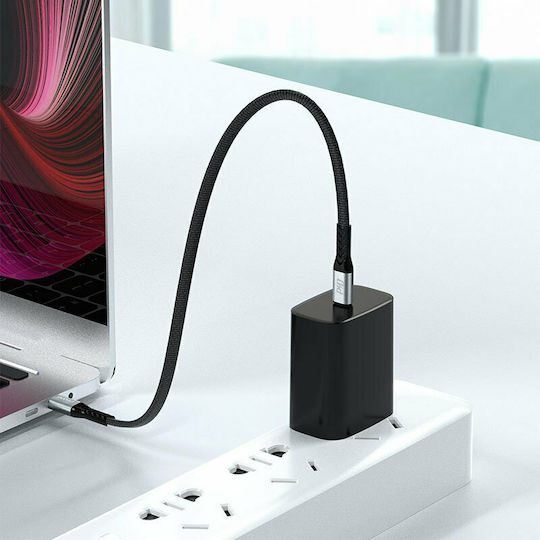Dudao L10C Braided / Flat USB 2.0 Cable USB-C male - USB-C 100W PD Μαύρο 0.23m