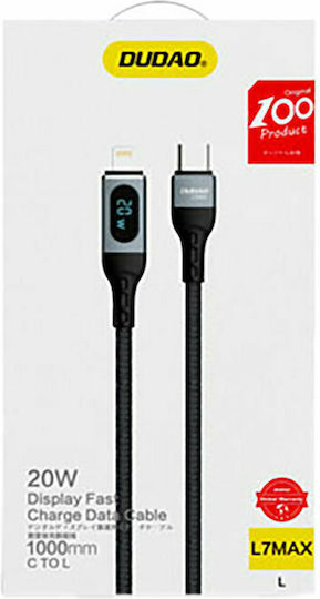 Dudao L7 MaxL LED / Geflochten USB-C zu Lightning Kabel 20W Schwarz 1m