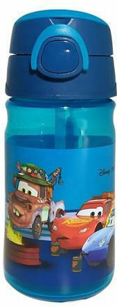 Gim Kids Water Bottle Disney Cars Plastic with Straw Light Blue 350ml