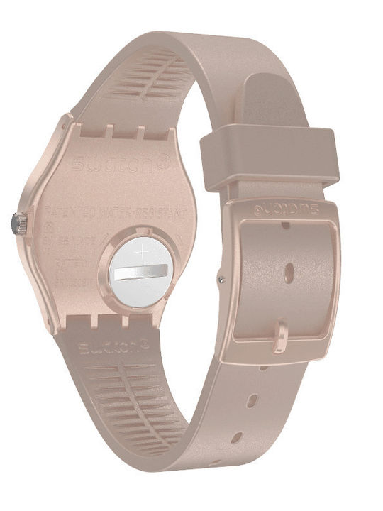 Swatch Datebaya Γυναικείο Ρολόι 34mm Μπαταρίας με Ροζ Χρυσό Καουτσούκ Λουράκι