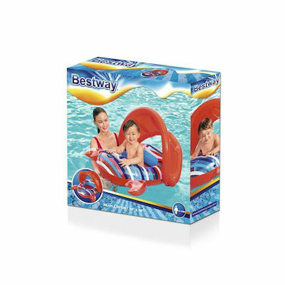Bestway Kinder Schwimmtrainer Swimtrainer mit Durchmesser 86cm und Sonnenschutz für 6 Monate bis 2 Jahre Rot Crab
