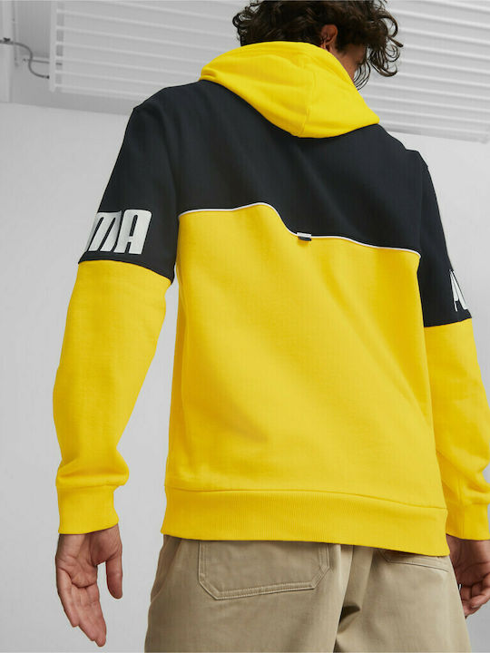 Puma Power Men's Sweatshirt with Hood and Pockets Yellow