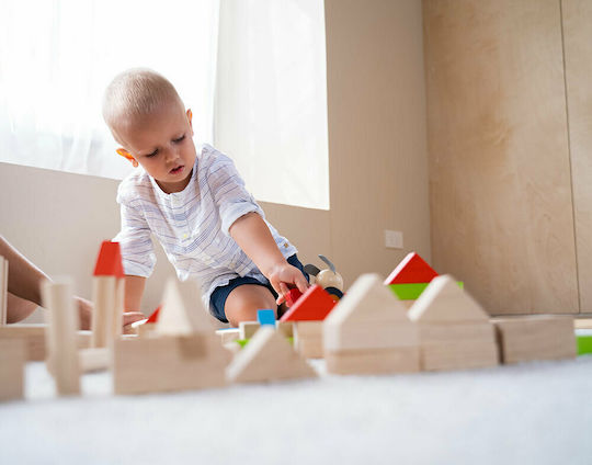 Plan Toys Cuburi De Construit Colorate Din Lemn Pentru 1+ Ani 40 Bucăți