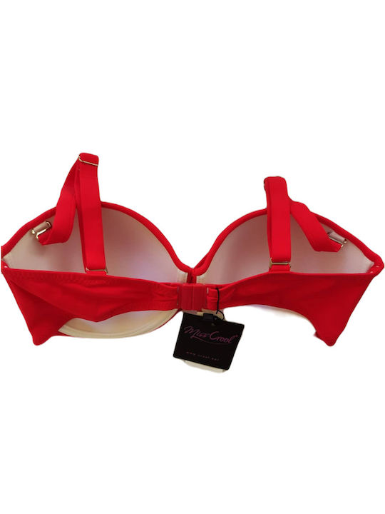 Crool Padded Underwire Bikini Bra with Detachable Straps Red