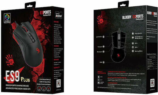 A4Tech ES9 Plus RGB Gaming Ποντίκι 10000 DPI Μαύρο
