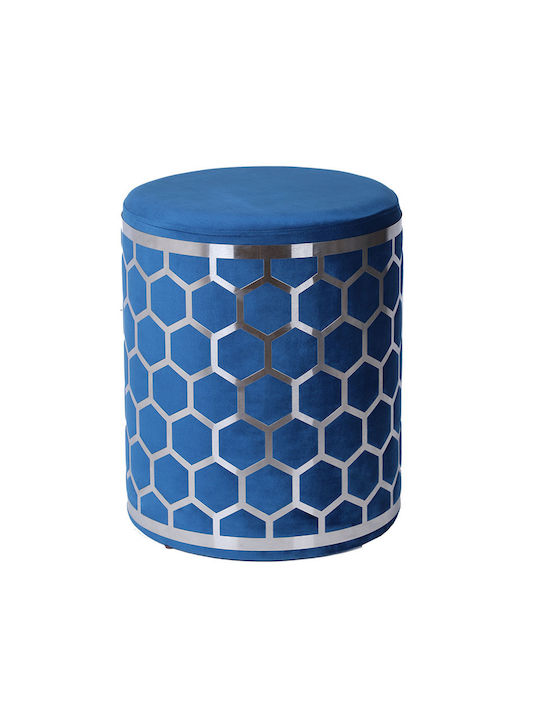 Stool For Living Room Upholstered with Velvet Blue / Silver 36x36x43cm