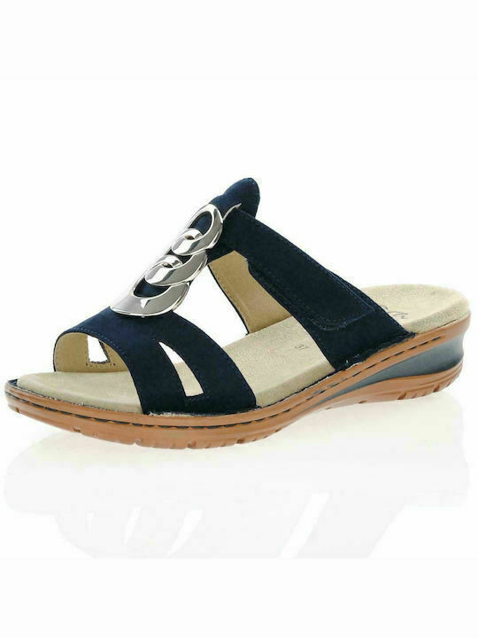 Anatomic Women's Leather Platform Wedge Sandals Blue