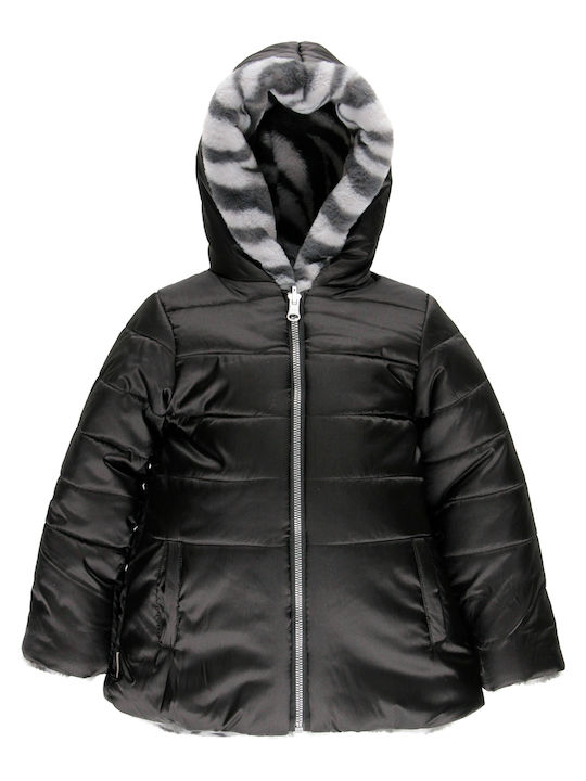 Kids' Fur Short Double Sided with Hood Black