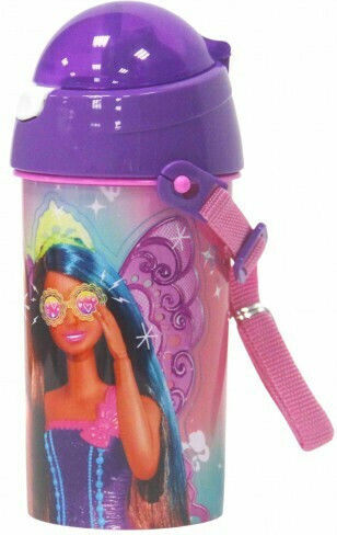 Gim Barbie Детска Бутилка За Вода Barbie Пластмаса със Сламка Лилава 500ml