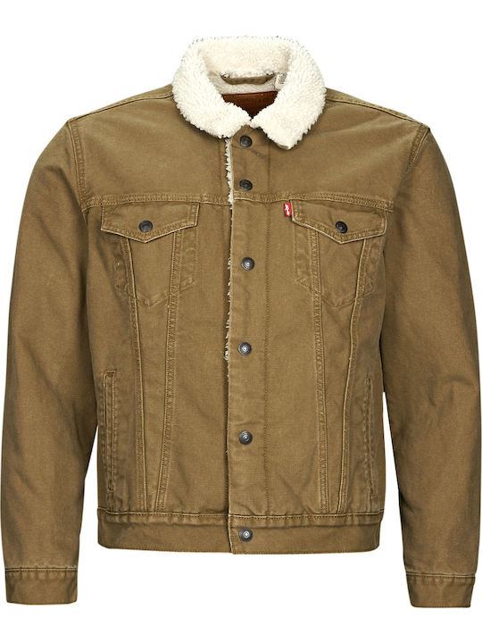 Type Iii Sherpa Trucker Denim Winter Jacket Washed Cougar Canvas