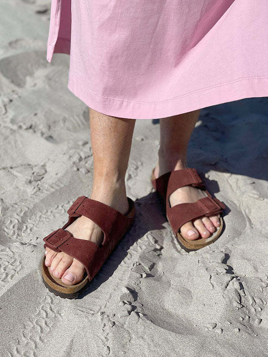 Arizona Soft Footbed Suede Leather Women's Flat Sandals Anatomic Chocolate Narrow Fit