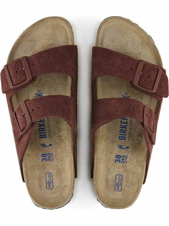 Arizona Soft Footbed Suede Leather Women's Flat Sandals Anatomic Chocolate Narrow Fit