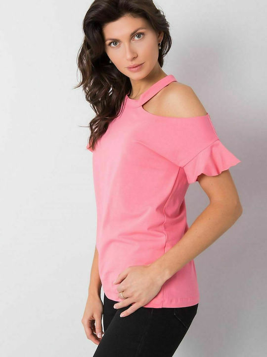 Fancy Women's Summer Blouse Cotton Short Sleeve Pink