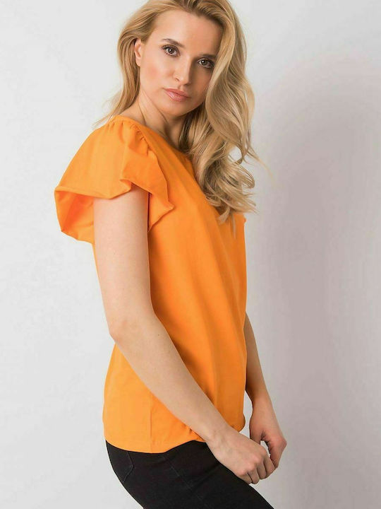 Fancy Women's Summer Blouse Cotton Short Sleeve Orange