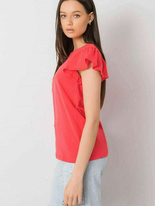 Fancy Women's Summer Blouse Cotton Short Sleeve Coral