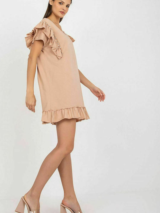 Fancy Sommer Mini Kleid mit Rüschen Beige