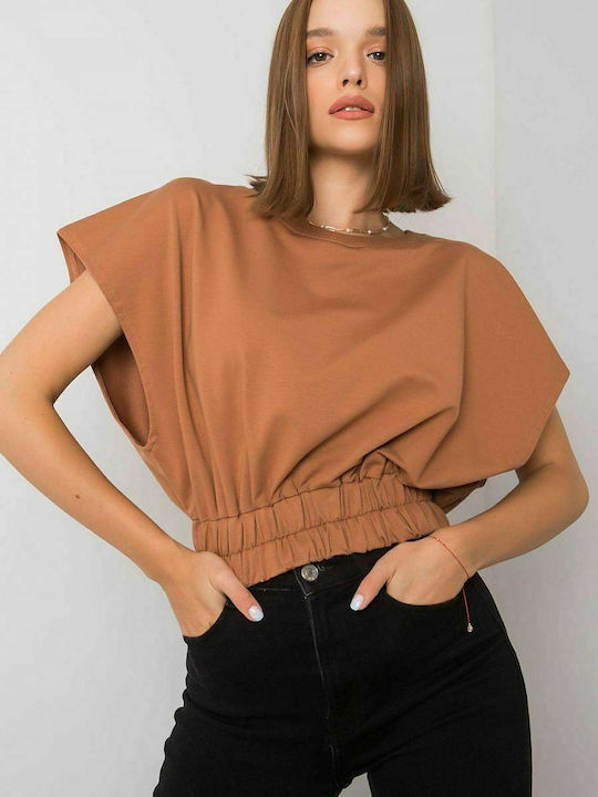 Fancy Κοντομάνικο Crop Top Καφέ