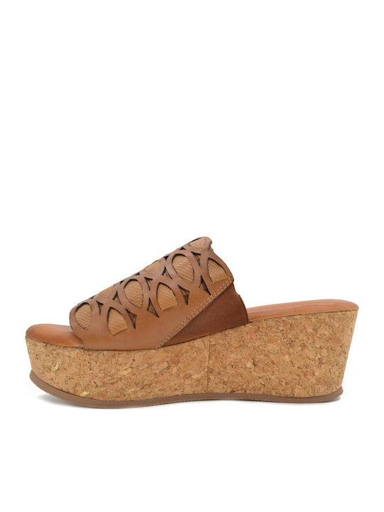 Women's Leather Platform Wedge Sandals Tabac Brown