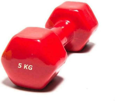 Vinyl Hexagon Dumbbell 1 x 5kg Αντιολισθητικό Κόκκινο