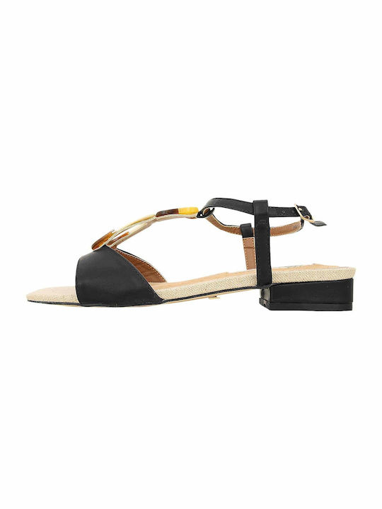 Maria Mare Leather Women's Sandals Black with Chunky Low Heel