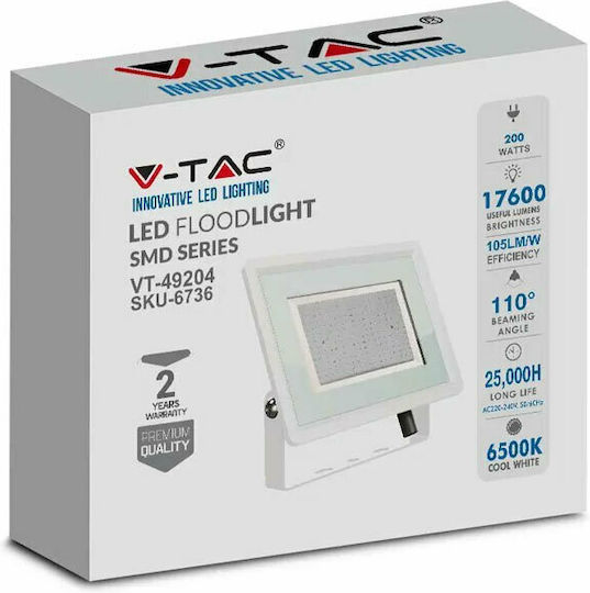 V-TAC F-class Wasserdicht LED Flutlicht 200W Kaltweiß 6500K IP65