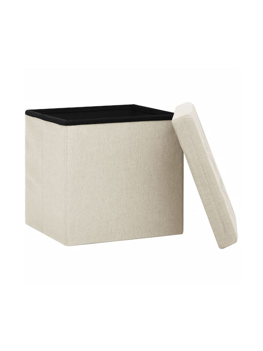 Hocker Für das Wohnzimmer Klappbar Mit Stauraum Gepolstert mit Stoff White Cream 38x38x38cm