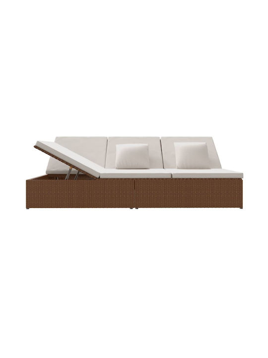 Liegestuhl-Bett Dreisitzer Rattan mit Kissen Braun 200x121x31cm.